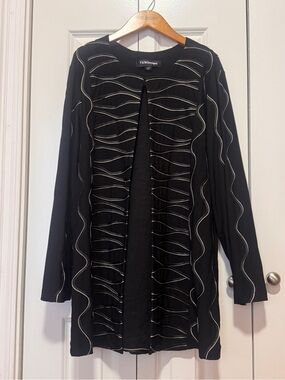T&W Designs XL Black Ribbon Trim Open Front Art Wear Cardigan Jacket
